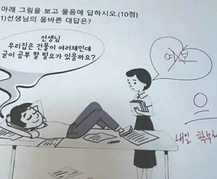 다음을 본 선생님의 올바른 대답은?